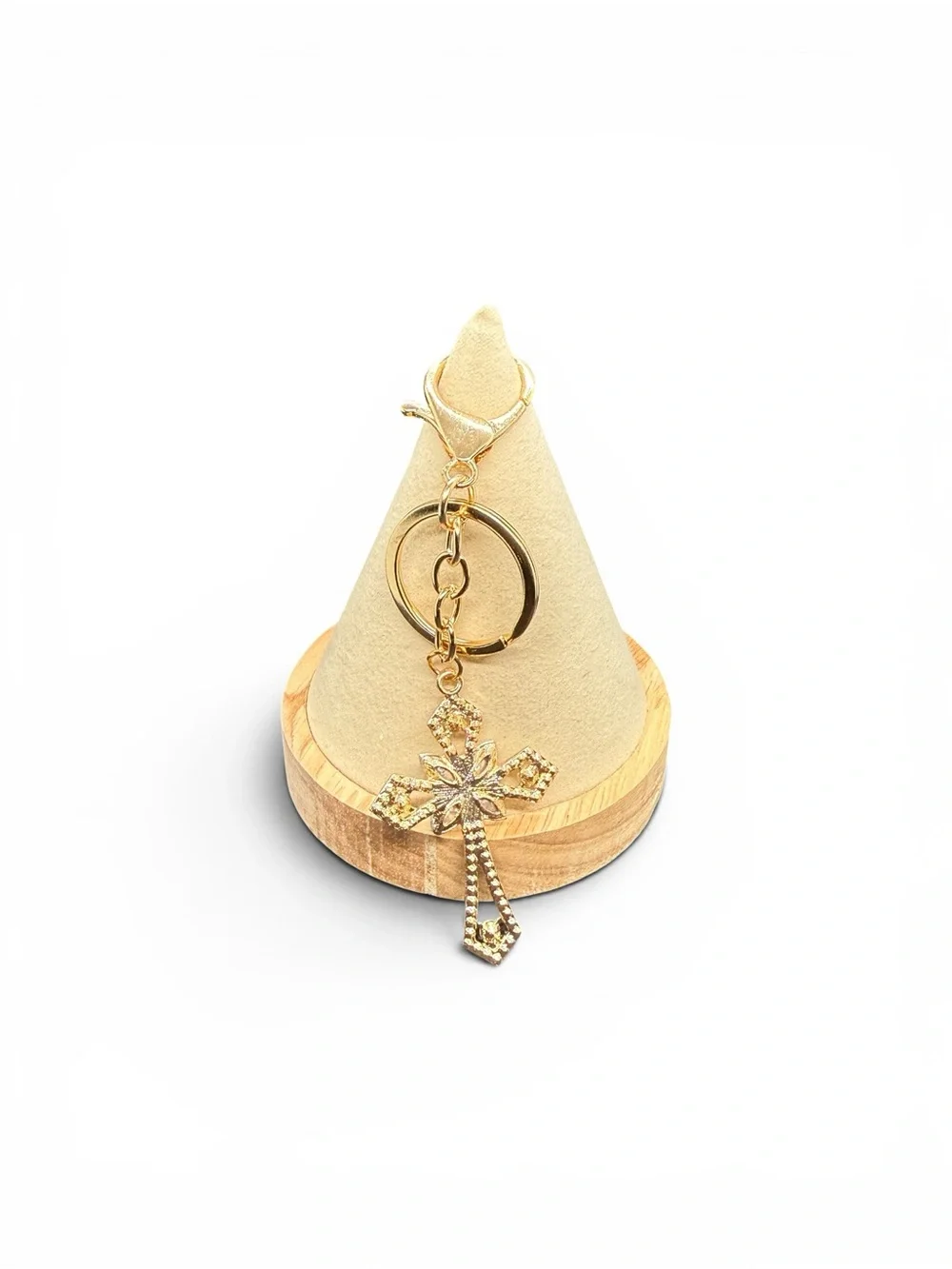 ✝️Gold-Tone Crystal Cross w/Iridescent Flower Keychain/Bag Charm/NWOT✝️
